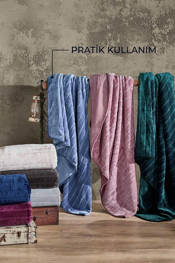 Kürk Battaniye Çift Kişilik Noa Lacivert - 3