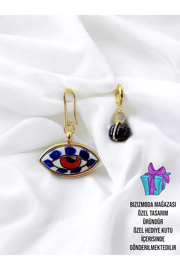 Handmade Ceramic Eye Glass Bead Earrings