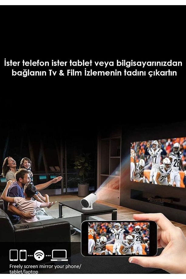 Taşınabilir Sinema Projektörü 1280 * 720P Ev Sineması Bluetooth Android 11 Akıllı Projeksiyon Wifi - 3