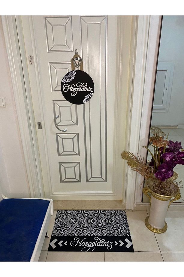 Ahşap Kapı Süsü Ve Hoşgeldin Desenli Kapı Önü Paspası Set-3 - 6