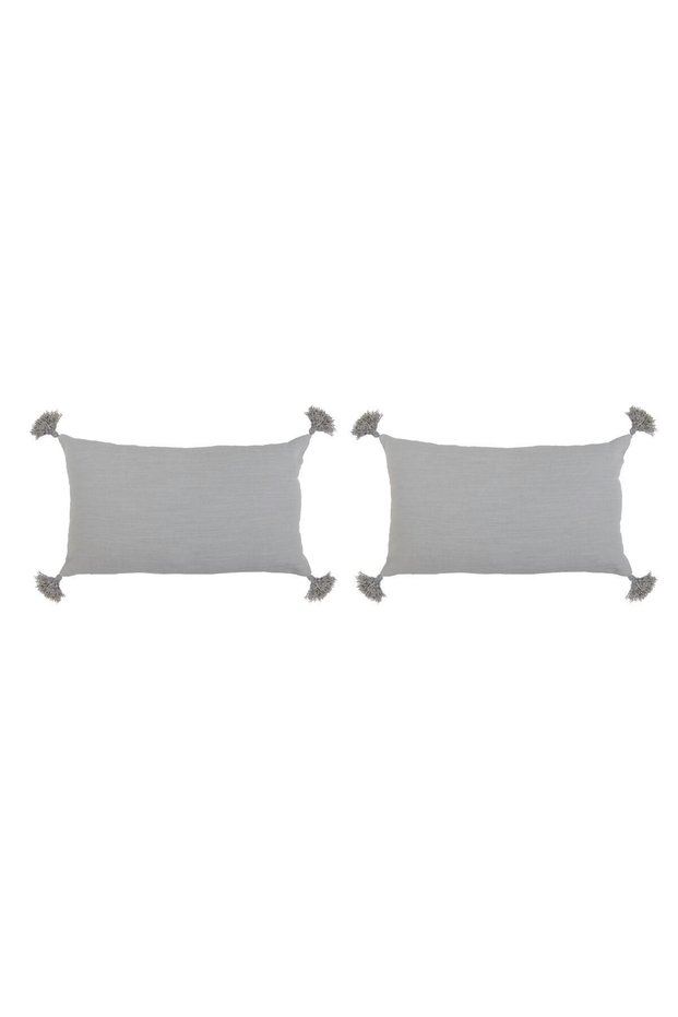 Double Sided 2-Piece Tasseled Throw Pillow - Light Gray