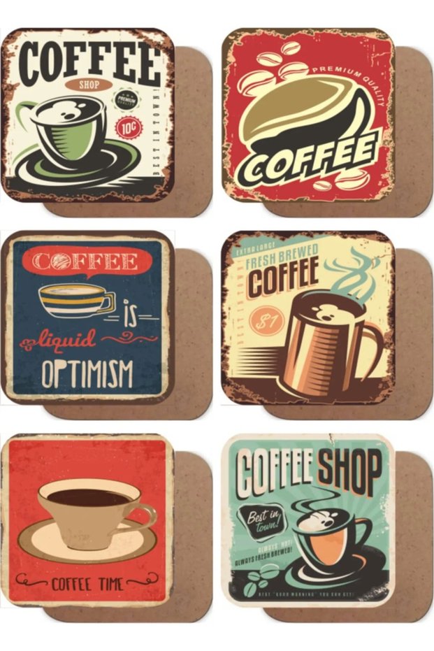 Coffee Retro Vintage Style Set of 6 Wooden Coasters