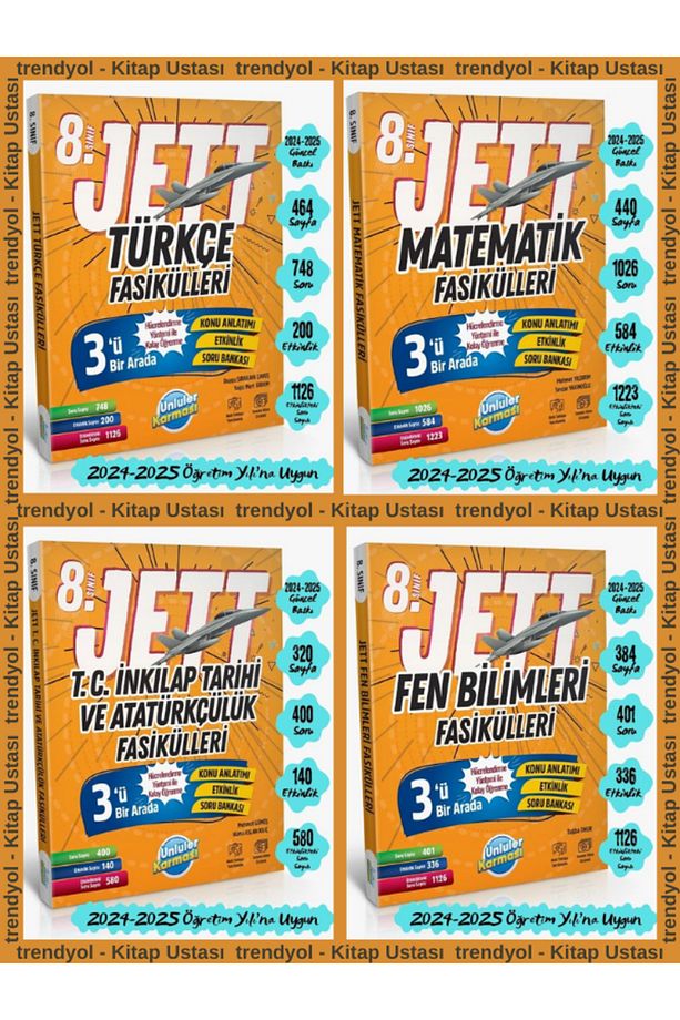 ÜNLÜLER KARMASI 8. SINIF JETT TÜRKÇE-MATEMATİK-FEN BİLİMLERİ-İNKILAP FASİKÜL SET 4 KİTAP - 1