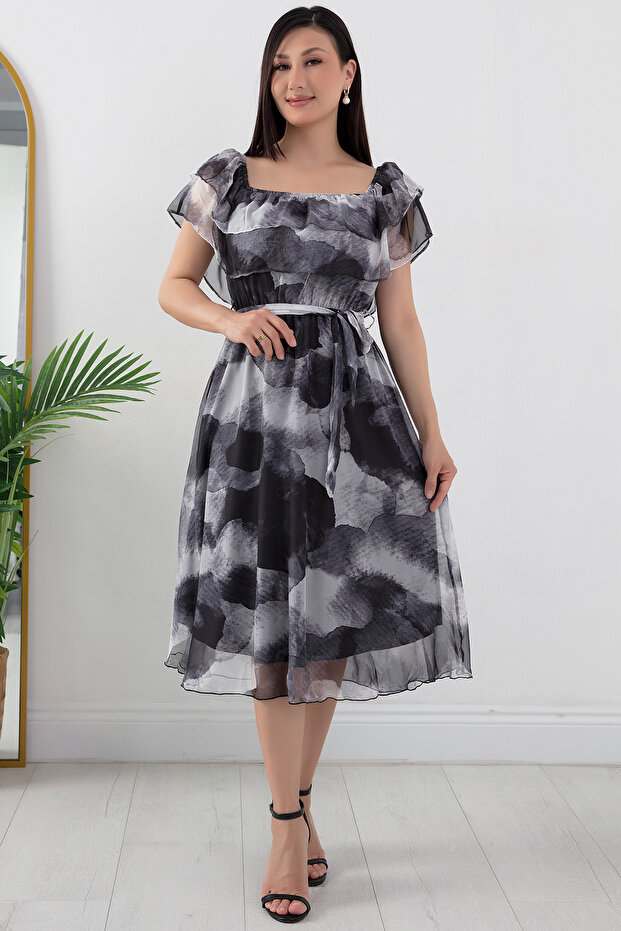 Madonna Yaka Baskılı Şifon Elbise GRS3446 - 4