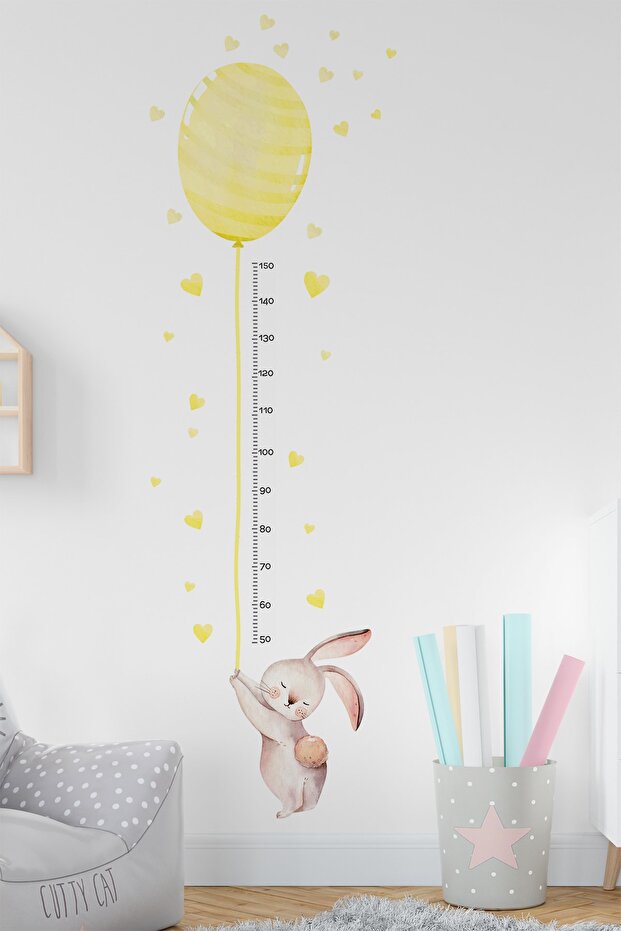 Bunny Height Measurer Wall Sticker Set with Balloons