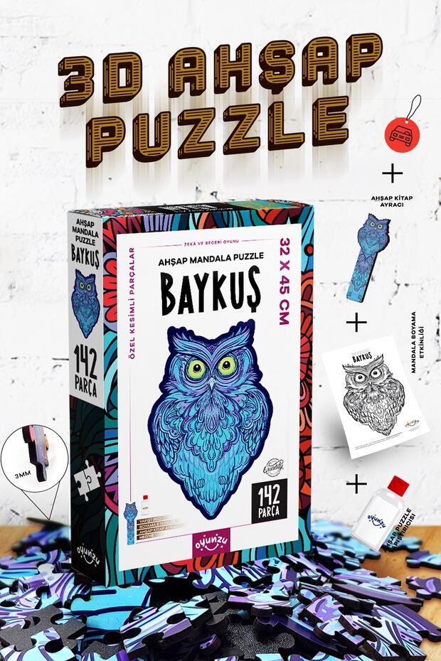 Oyunzu Wooden Mandala Owl Puzzle 142 Pieces