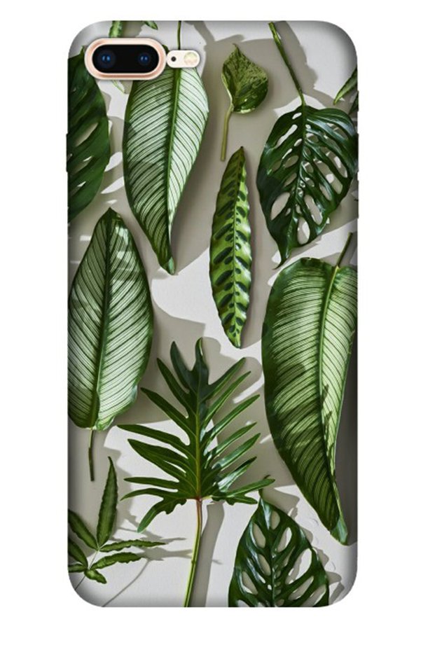 iPhone 7 Plus 8 Plus Pure Modern Patterned Silicone Case 4D Green Leaves