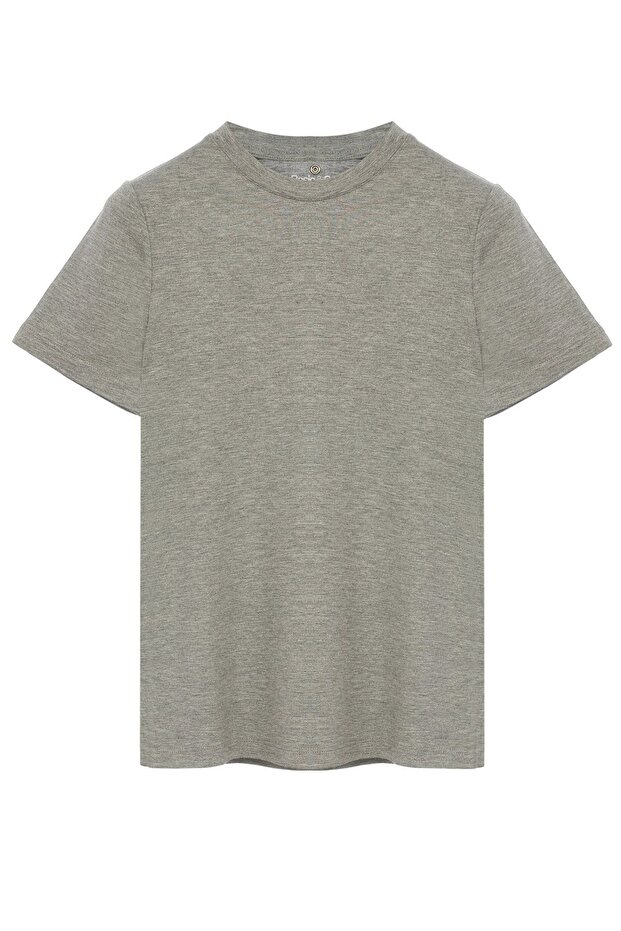 Paloma Gri Basic T-shirt - Bisiklet Yaka - Viskon Kumaş - 1