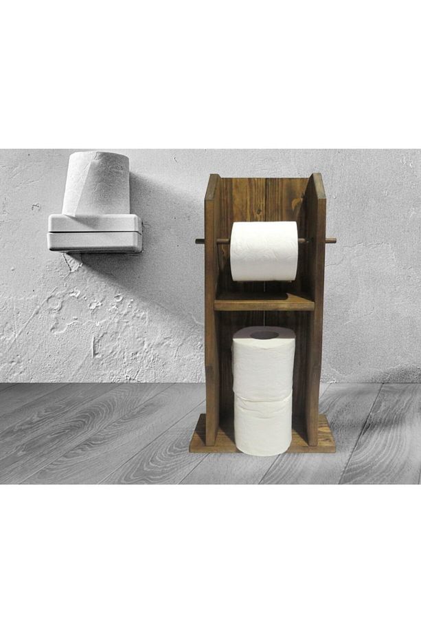 Doğal Masif Ahşap Tuvalet Kağıtlığı Ve Dekoratif 3’lü Retro Ahşap Tablo-7 - 2