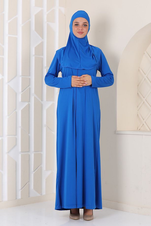 Tek Parça Fermuarlı Pratik Namaz Elbisesi Indıgo - 1