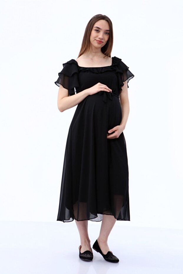 Guler, Rochie Sifon Neagra - 1