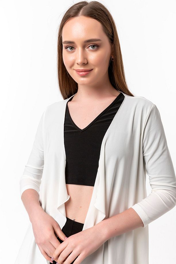 Kadın Ekru Arka Volanlı Hırka 19L6561 - 6
