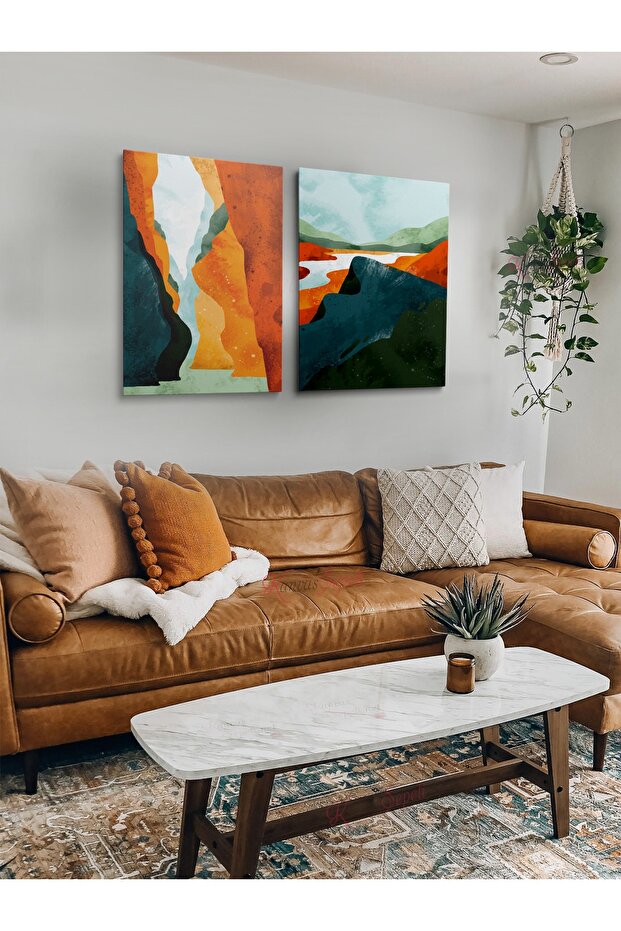 2li Set Boho Bohem Bohe Retro Art Soyut Tablo Dekoratif Kanvas Tablo Canvas Tablolar Soyut Tablolar - 1