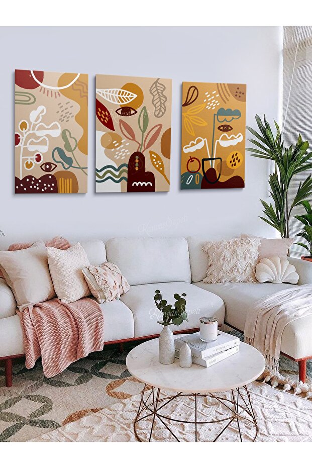 3lü Set Boho Bohem Bohe Retro Art Soyut Tablo Dekoratif Kanvas Tablo Canvas Tablolar Soyut Tablolar - 1