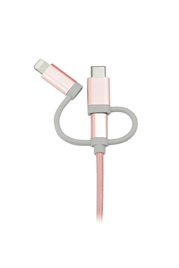 3in1 1 Mt Iphone Type-c Micro Usb Örgü Şarj Kablosu Pembe - 4
