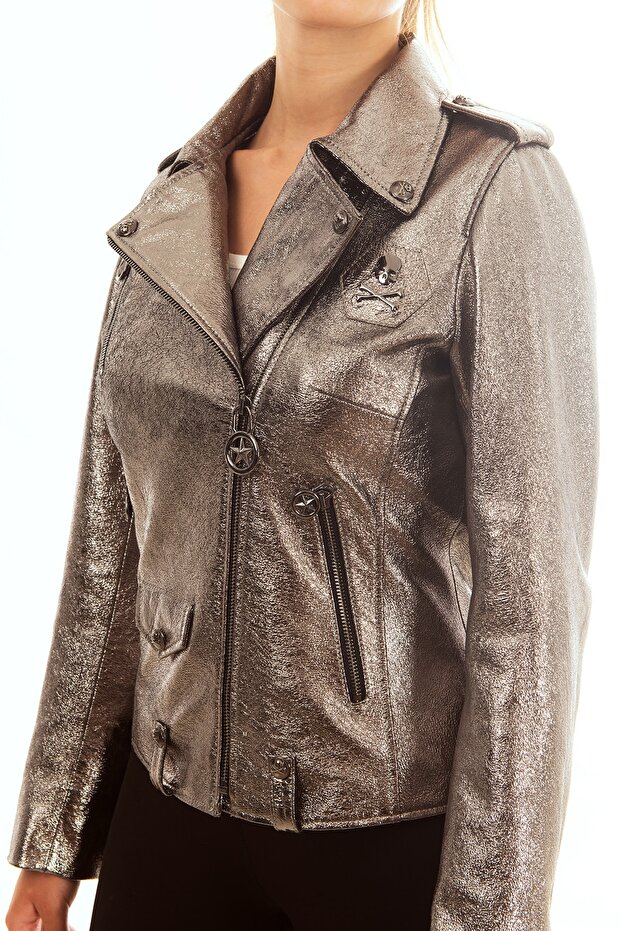 Deri Ceket Biker Metal Bones - 4