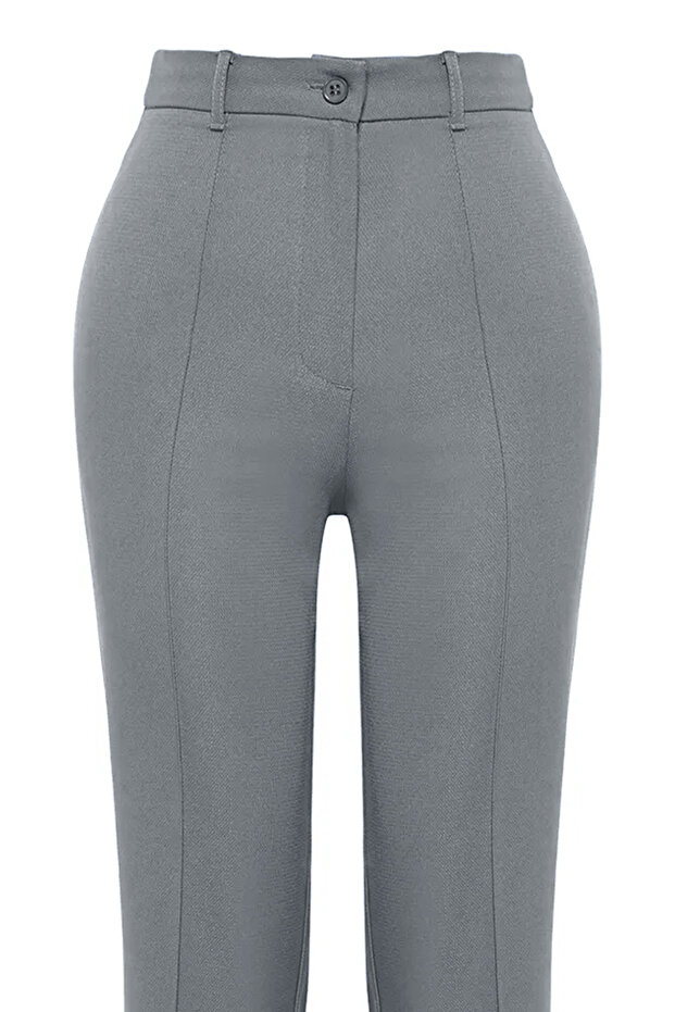 Gri Straight/Düz Kesim Yüksek Bel Nervür Dikişli Dokuma Pantolon TWOSS21PL0093 - 6