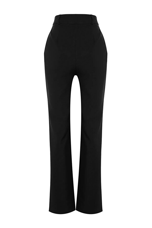 Siyah Wide Leg/Geniş Paça Pileli Dokuma Kumaş Pantolon TWOSS21PL0155 - 8