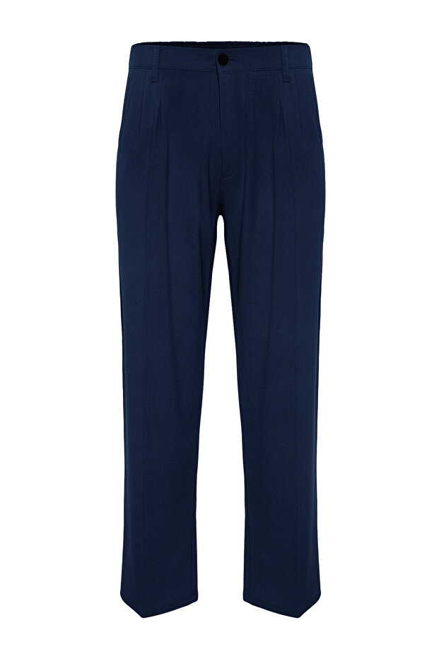 Lacivert Pileli Klasik Baggy Fit Kumaş Pantolon TMNSS24PL00024 - 6
