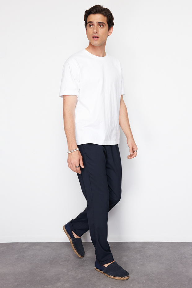 Lacivert Beli Lastikli Slim Fit Duble Paça Kumaş Pantolon TMNAW21PL0107 - 5