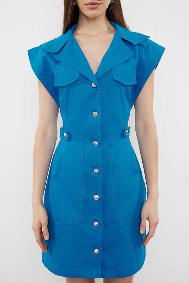 Indigo Düğme Detaylı Gabardin Mini Dokuma Gömlek Elbise TWOSS22EL2970 - 3