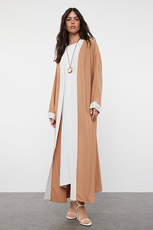 Camel Renk Bloklu Uzun Dokuma Elbisesiz Tek Parça Kap & Ferace & Abaya TCTSS24KF00009 - 1