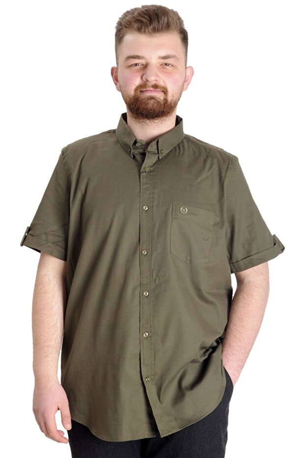 Mode Xl Large Size Men's Shirt Gabardine Short Sleeve Single Pocket 23302 Khaki
