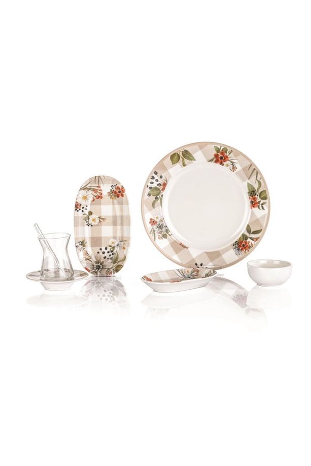 Spring Kahvaltı Takımı 32 Parça Ekose Bej - 1