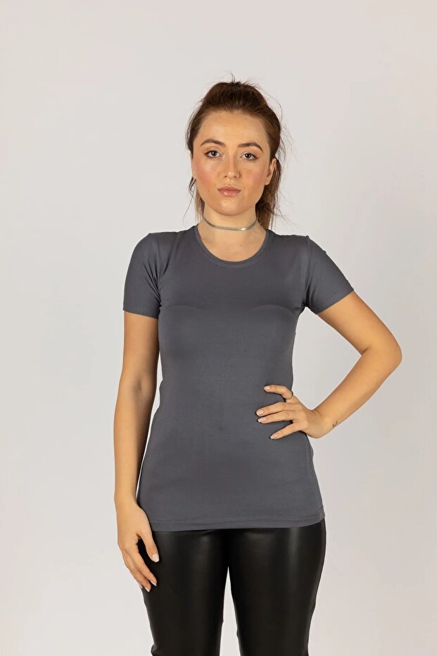 Women's Short Sleeve Round Crew neck Lycra Stretchy Bodysuit
