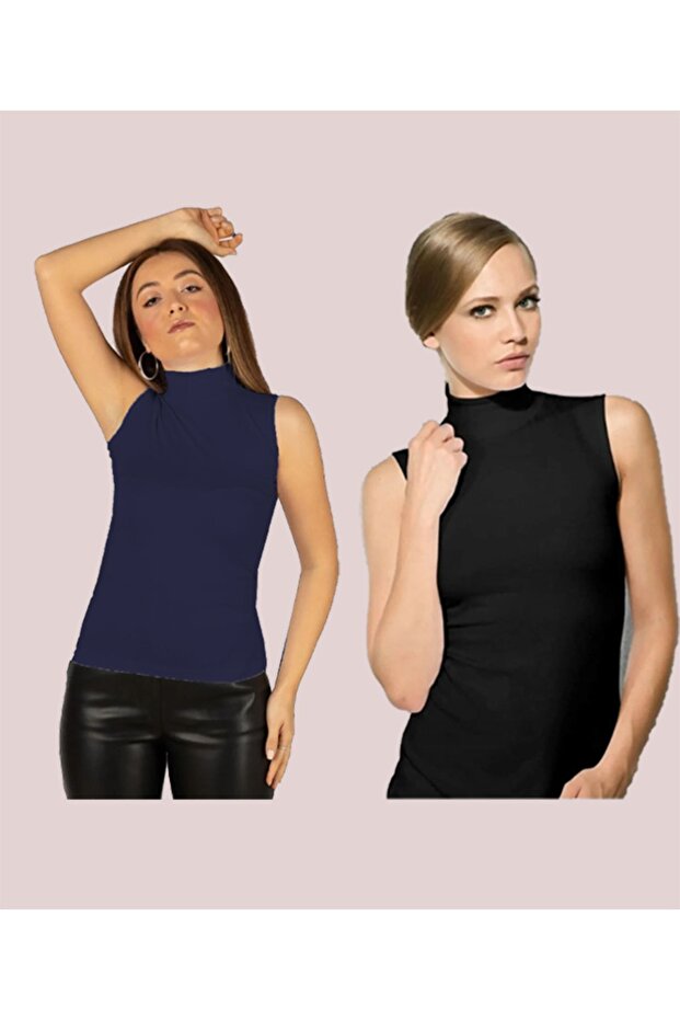 Women's Sleeveless Half Turtleneck Stretch Fabric Stretchy Bodysuit (2 Pieces)