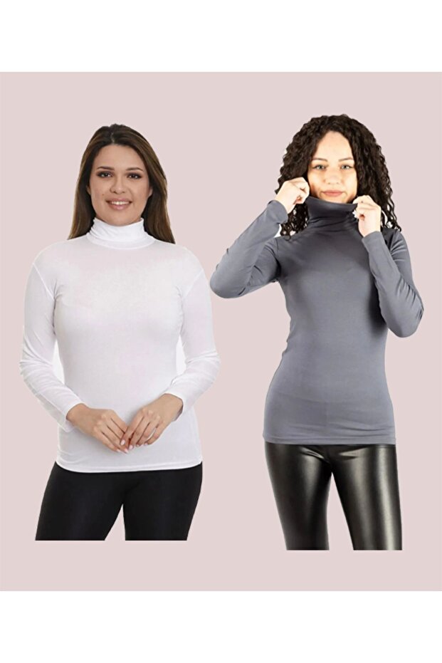 Women's Long sleeve Turtleneck Turtleneck Stretch Fabric Jersey (2-Pack)
