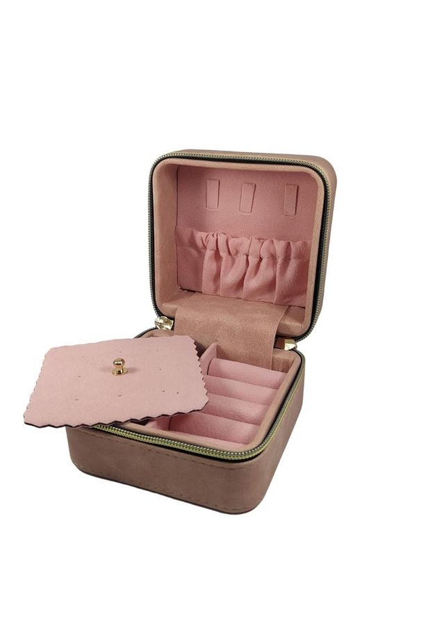 Fermuarlı Süet Takı, Seyahat Ve Mücevher Çantası,kutusu Pembe (11x11 Cm ) - 3