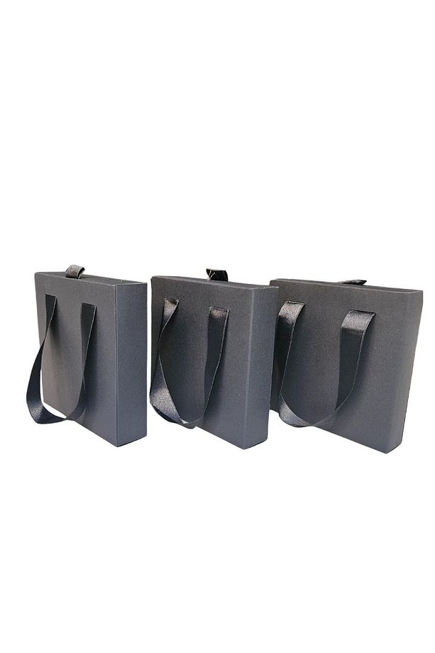 Siyah 6 Adet Çekmeceli ve Çantalı Karton Kolye&Mini set Kutusu (12x12 cm ) - 3