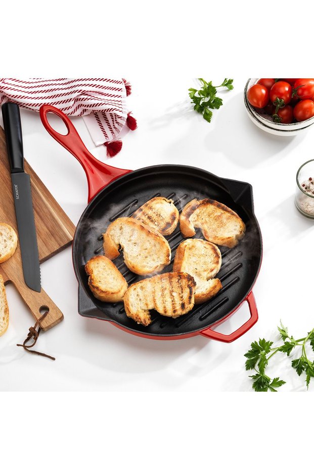 مقلاة شواء مستديرة من Guss Chef مقاس 28 سم - قطعة واحدة - أحمر