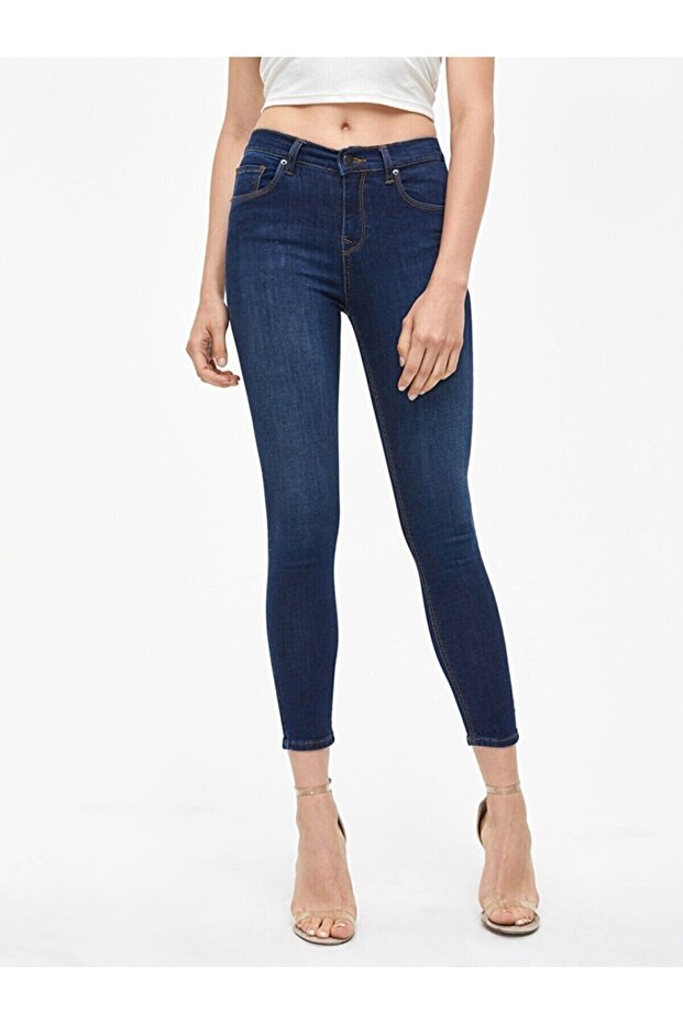 Blaue Skinny Lycra-Jeans für Damen mit hoher Taille – knöchellang - 4