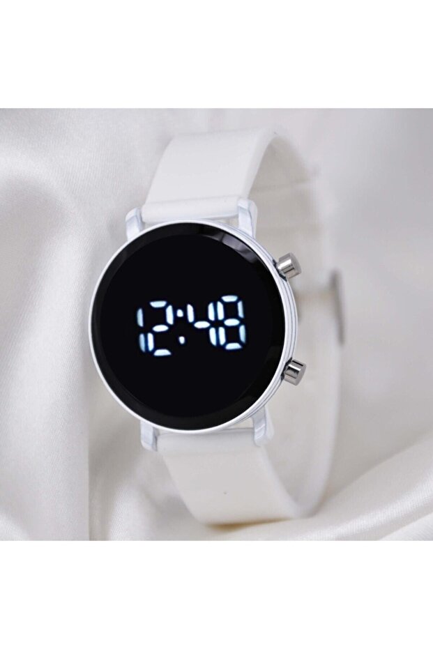 White Case Trend Model Led Women's Wristwatch with White Silicone Cord Su-106