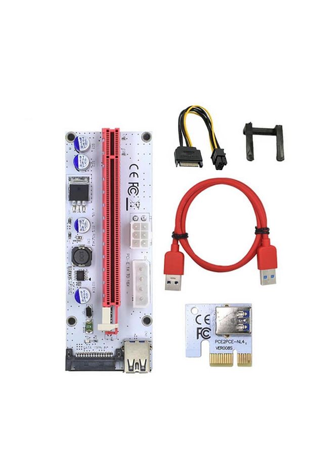 VER008S PCI-E Express 1X To 16X USB 3.0 Riser Kart Uzatıcı Yükseltici - 4Pin 6Pin SATA Güç - 8