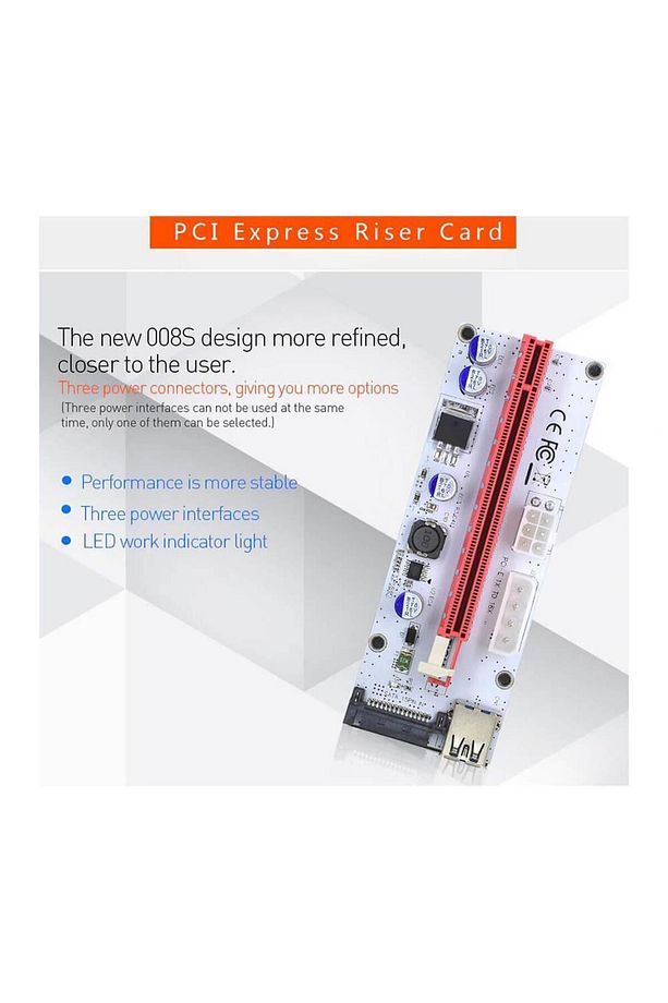 VER008S PCI-E Express 1X To 16X USB 3.0 Riser Kart Uzatıcı Yükseltici - 4Pin 6Pin SATA Güç - 5
