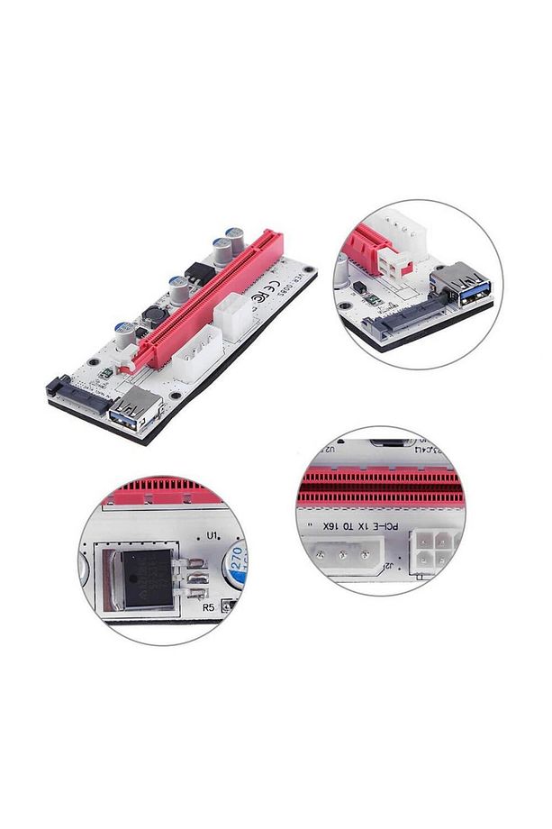 VER008S PCI-E Express 1X To 16X USB 3.0 Riser Kart Uzatıcı Yükseltici - 4Pin 6Pin SATA Güç - 4