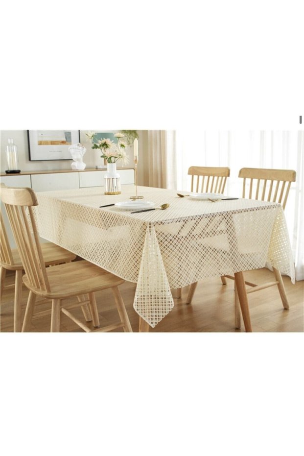 Meiwa Lace Look Transparent Coated PVC Stain Resistant Wipeable Anti-Slip Tablecloth.