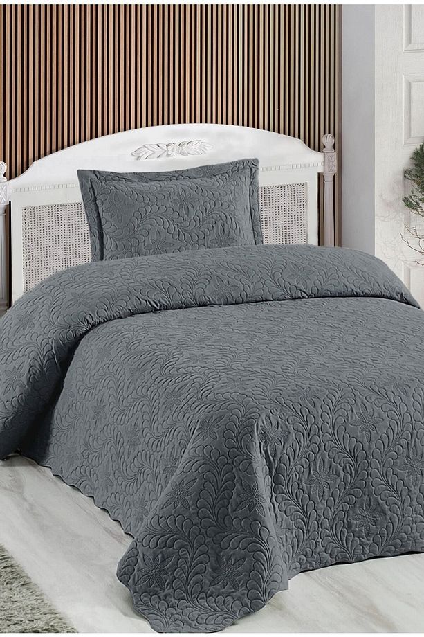Örtüm Ivy Antrasit Tek Kişilik Microfiber Kapitone Yatak Örtüsü - 1