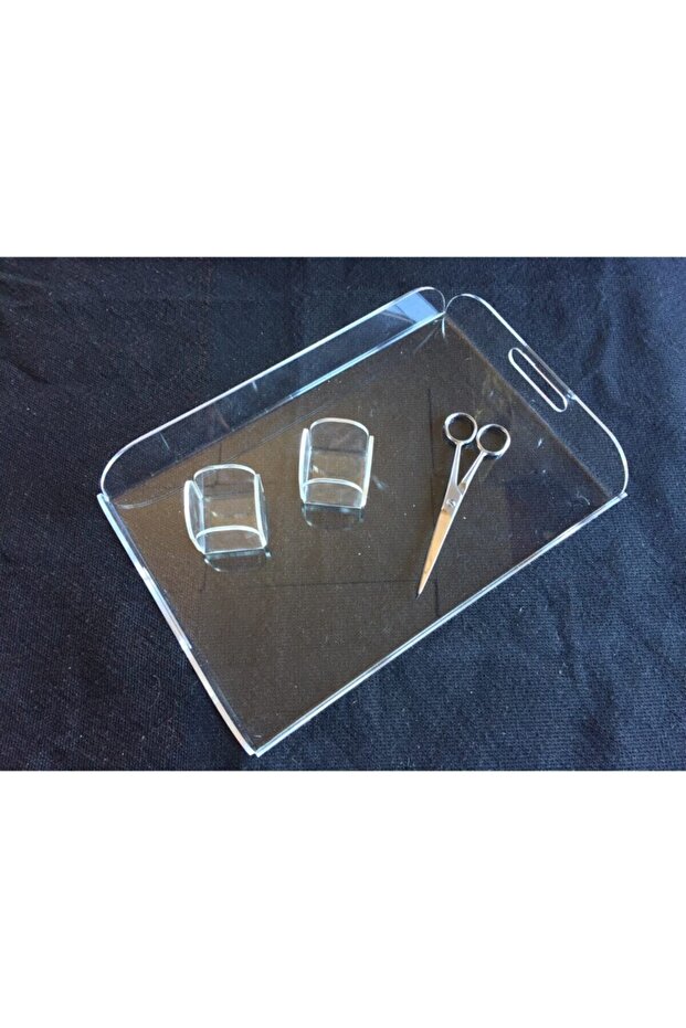 صينية خطوبة زجاجية مزدوجة الحلقة - محاصر، 30x20x4 سم