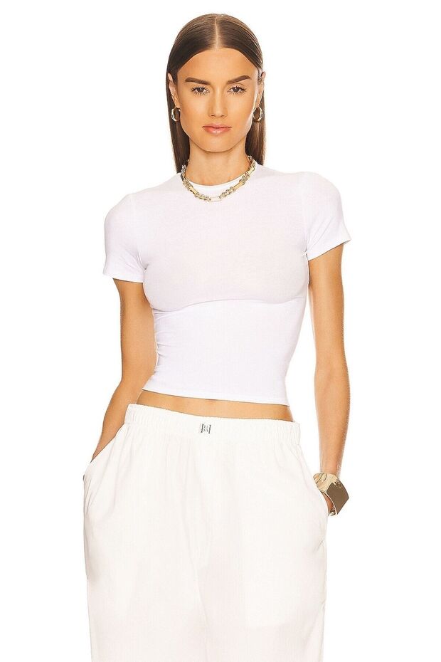 WOMEN'S WHITE SHORT-SLEEVE JERSEY Cropped TOP