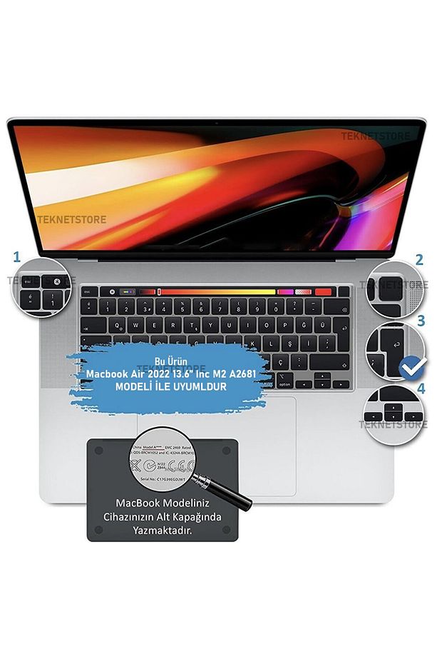 Macbook Air 13.6 Inç M2 M3 M4 Çip A2681 A3113 A3240 Uyumlu Alt Üst Kılıf Klavye Ve Ekran Koruyucu - 5
