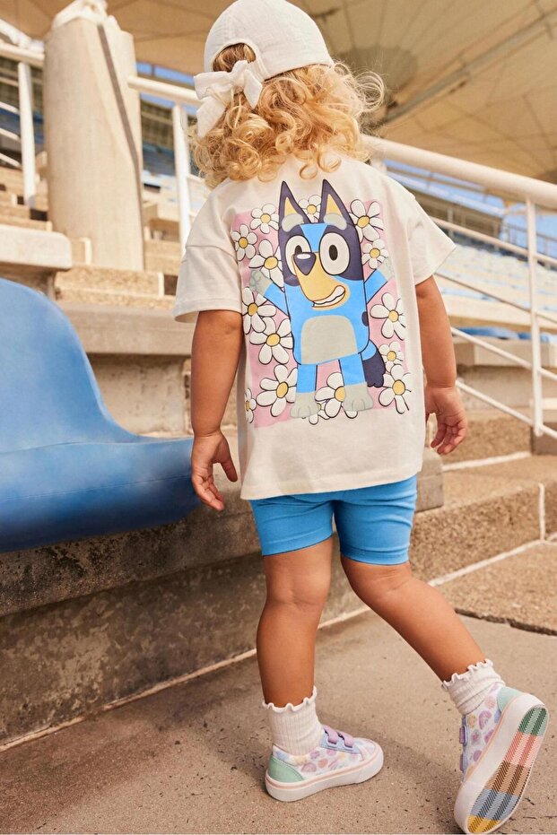 BLUE EMBOSSED PRINTED T-SHIRT AND SHORTS TIGHTS