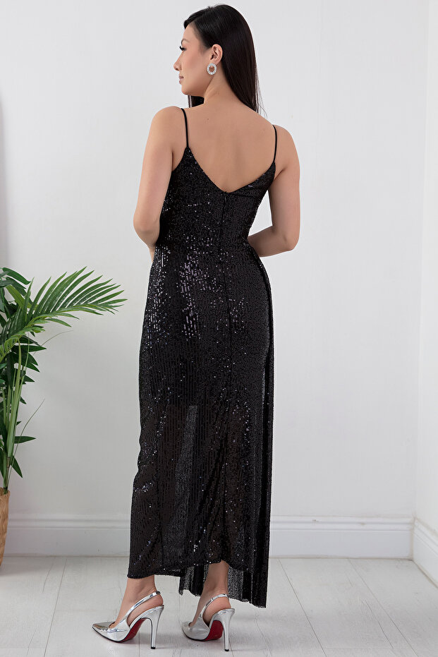 Askılı Pullu Kruvae Yaka Abiye Elbise 39868 - 7