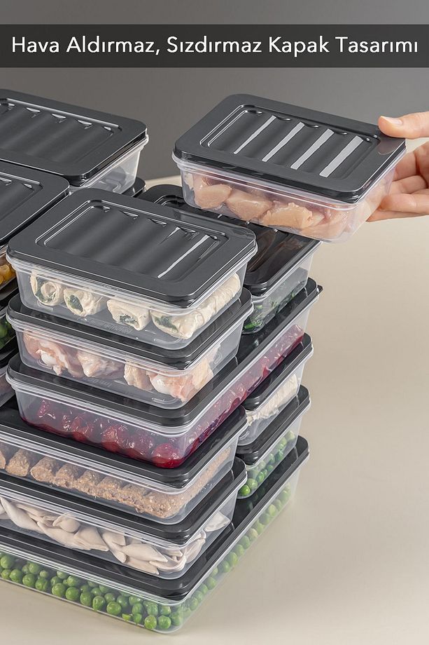 22 Parça Saklama Kabı , Mikrodalga Uyumlu Saklama Kabı 2x2400Ml 2x1200Ml 6x1170Ml 12x600Ml Antrasit - 4