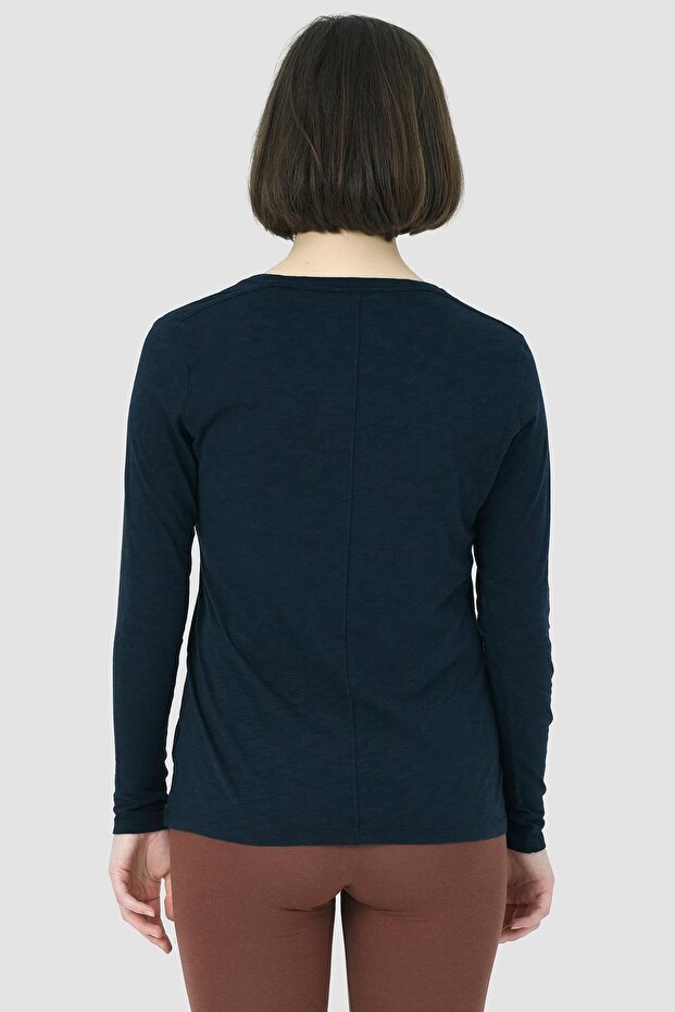 Abungu Lacivert V Yaka Basic Örme T-shirt - 2