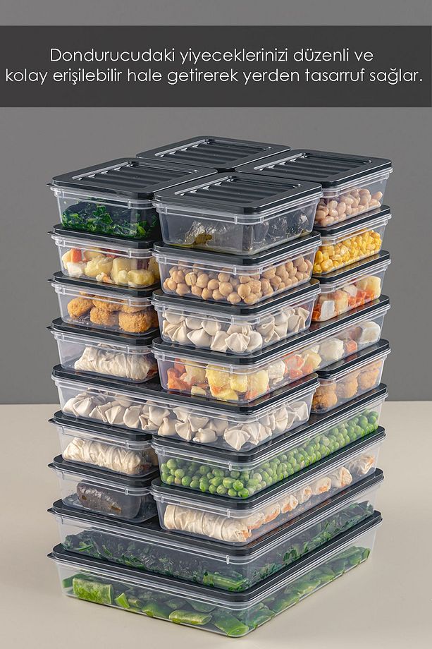 22 Parça Saklama Kabı , Mikrodalga Uyumlu Saklama Kabı 2x2400Ml 2x1200Ml 6x1170Ml 12x600Ml Antrasit - 5