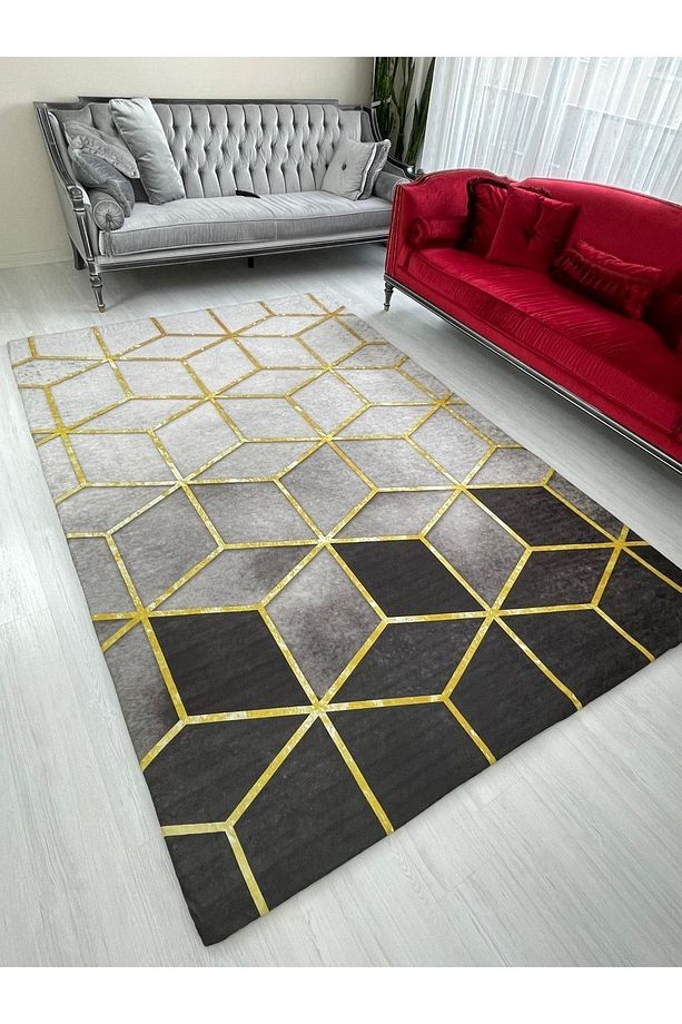 Siyah Piramit Model Ipek Kadife Lastikli Halı Örtüsü - 4